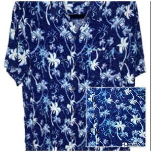 Havana Jim Shirt Men's M Hawaiian Palm Tree Tropical Short Sleeve Button Blue